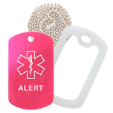Hot Pink Medical ID Alert Necklace with Clear Rubber Silencer and 30'' Ball Chain