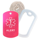 Hot Pink Medical ID Alert Necklace with White Rubber Silencer and 30'' Ball Chain