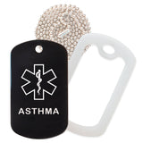 Black Medical ID Asthma Necklace with Clear Rubber Silencer and 30'' Ball Chain