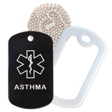 Black Medical ID Asthma Necklace with White Rubber Silencer and 30'' Ball Chain