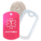 Hot Pink Medical ID Asthma Necklace with White Rubber Silencer and 30'' Ball Chain