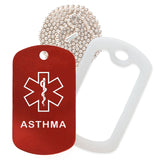 Red Medical ID Asthma Necklace with Clear Rubber Silencer and 30'' Ball Chain