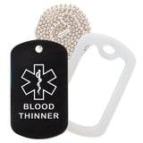 Black Medical ID Blood Thinner Necklace with Clear Rubber Silencer and 30'' Ball Chain