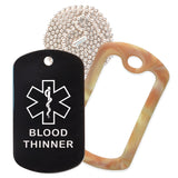Black Medical ID Blood Thinner Necklace with Desert Camo Rubber Silencer and 30'' Ball Chain