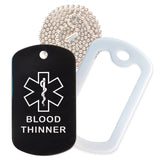 Black Medical ID Blood Thinner Necklace with White Rubber Silencer and 30'' Ball Chain