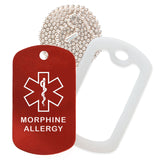 Red Medical ID Morphine Allergy Necklace with Clear Rubber Silencer and 30'' Ball Chain