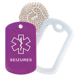 Purple Medical ID Seizure Necklace with White Rubber Silencer and 30'' Ball Chain