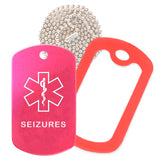 Hot Pink Medical ID Seizure Necklace with Red Rubber Silencer and 30'' Ball Chain