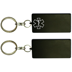 Two Green Rectangle Shaped Custom Text Key Chains With Medical Alert Symbol