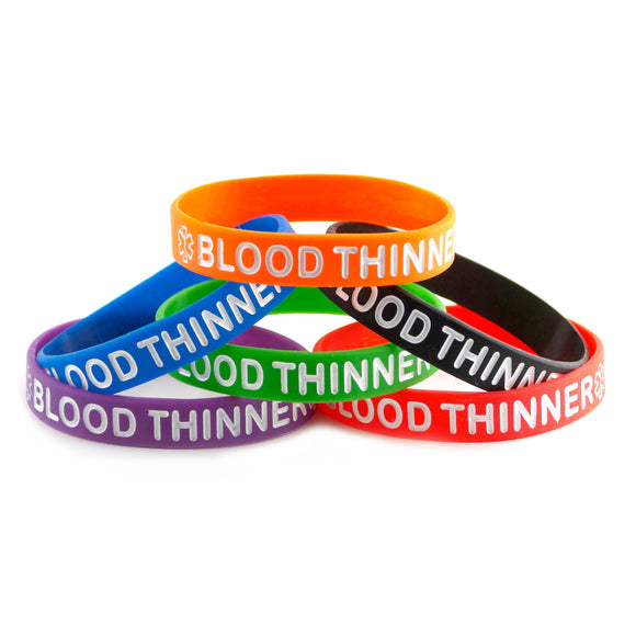 Black Blue Green Orange Purple Red Combo Pack Blood Thinner Bracelet Wristbands With Medical Alert Symgbol