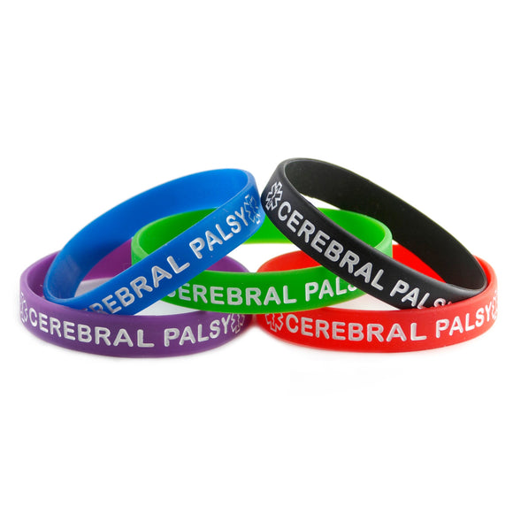 Black Blue Green Purple Red Combo Pack Cerebral Palsy Bracelet Wristbands With Medical Alert Symbol