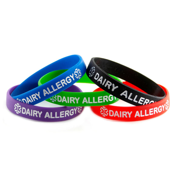 Black Blue Green Purple Red Dairy Allergy Bracelet Wristbands With Medical Alert Symbol