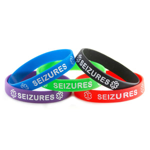 Black Blue Green Purple Red Combo Pack Seizure Bracelet Wristbands With Medical Alert Symbol