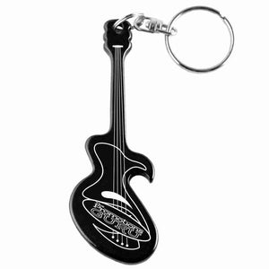 Blue Electric Guitar Shaped Anodized Aluminum Key Chain Bottle Opener with Laser Engraved Custom Logo Personalized