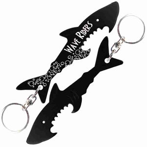 Black Shark Shaped Anodized Aluminum Key Chain Bottle Opener with Laser Engraved Custom Logo Personalized
