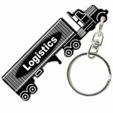 Black Semi Truck Tractor and Trailer Shaped Anodized Aluminum Key Chain with Laser Engraved Custom Logo Personalized