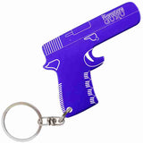 Blue Gun Shaped Anodized Aluminum Key Chain Bottle Opener with Laser Engraved Custom Logo Personalized