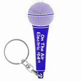 Blue Microphone Shaped Anodized Aluminum Key Chain with Laser Engraved Custom Logo Personalized