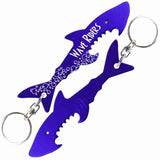 Blue Shark Shaped Anodized Aluminum Key Chain Bottle Opener with Laser Engraved Custom Logo Personalized