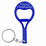 Blue Tennis Raquet Shaped Anodized Aluminum Key Chain Bottle Opener with Laser Engraved Custom Logo Personalized