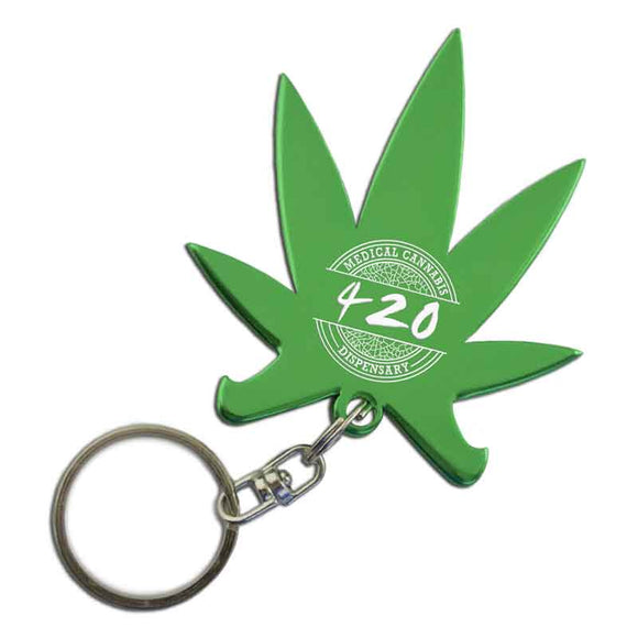 Cannabis Pot Leaf Shaped Key Chain Bottle Opener Personalized Laser Engraved