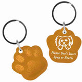 Gold Paw Shaped Anodized Aluminum Key Chain with Laser Engraved Custom Logo Personalized