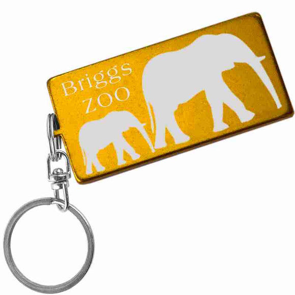Gold Rectangle Shaped Anodized Aluminum Key Chain with Laser Engraved Custom Logo Personalized