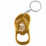 Gold Sandal Flip Flop Shaped Anodized Aluminum Key Chain Bottle Opener with Laser Engraved Custom Logo Personalized
