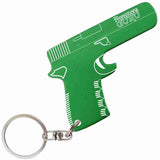 Green Gun Shaped Anodized Aluminum Key Chain Bottle Opener with Laser Engraved Custom Logo Personalized