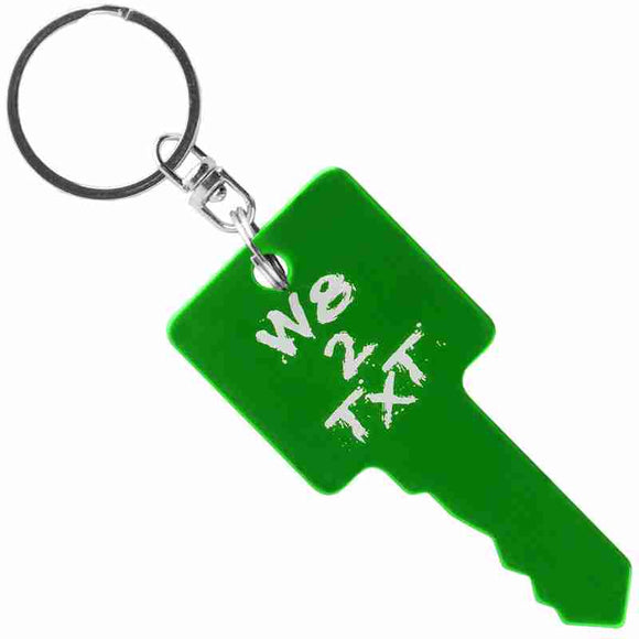 Green Key Shaped Anodized Aluminum Key Chain with Laser Engraved Custom Logo Personalized