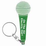 Green Microphone Shaped Anodized Aluminum Key Chain with Laser Engraved Custom Logo Personalized