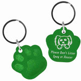 Green Paw Shaped Anodized Aluminum Key Chain with Laser Engraved Custom Logo Personalized