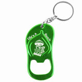 Green Sandal Flip Flop Shaped Anodized Aluminum Key Chain Bottle Opener with Laser Engraved Custom Logo Personalized