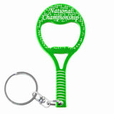 Green Tennis Raquet Shaped Anodized Aluminum Key Chain Bottle Opener with Laser Engraved Custom Logo Personalized