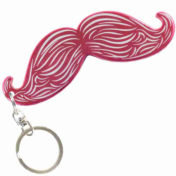 Hot Pink Mustache Shaped Anodized Aluminum Key Chain Bottle Opener with Laser Engraved Custom Logo Personalized