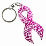 Hot Pink Ribbon Shaped Anodized Aluminum Key Chain with Laser Engraved Custom Logo Personalized