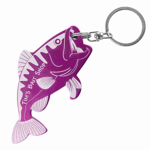 Purple Fish Shaped Anodized Aluminum Key Chain Bottle Opener with Laser Engraved Custom Logo Personalized