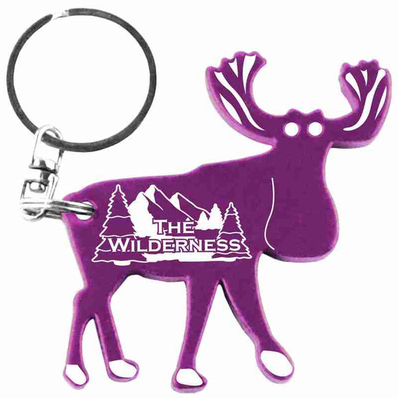 Purple Moose Shaped Anodized Aluminum Key Chain Bottle Opener with Laser Engraved Custom Logo Personalized