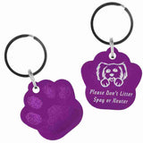 Purple Paw Shaped Anodized Aluminum Key Chain with Laser Engraved Custom Logo Personalized