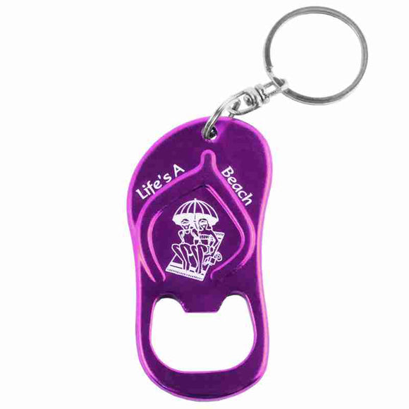 Purple Sandal Flip Flop Shaped Anodized Aluminum Key Chain Bottle Opener with Laser Engraved Custom Logo Personalized