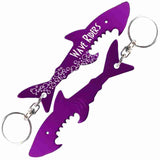Purple Shark Shaped Anodized Aluminum Key Chain Bottle Opener with Laser Engraved Custom Logo Personalized