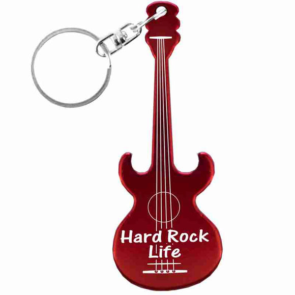 Red Acoustic Guitar Shaped Anodized Aluminum Key Chain Bottle Opener with Laser Engraved Custom Logo Personalized