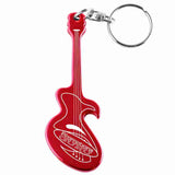 Red Electric Guitar Shaped Anodized Aluminum Key Chain Bottle Opener with Laser Engraved Custom Logo Personalized