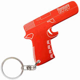Red Gun Shaped Anodized Aluminum Key Chain Bottle Opener with Laser Engraved Custom Logo Personalized