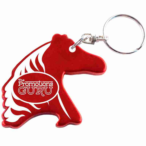 Red Horse Head Shaped Anodized Aluminum Key Chain Bottle Opener with Laser Engraved Custom Logo Personalized