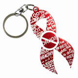 Red Ribbon Shaped Anodized Aluminum Key Chain with Laser Engraved Custom Logo Personalized