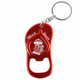 Red Sandal Flip Flop Shaped Anodized Aluminum Key Chain Bottle Opener with Laser Engraved Custom Logo Personalized