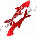 Red Shark Shaped Anodized Aluminum Key Chain Bottle Opener with Laser Engraved Custom Logo Personalized