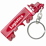 Red Semi Truck Tractor and Trailer Shaped Anodized Aluminum Key Chain with Laser Engraved Custom Logo Personalized